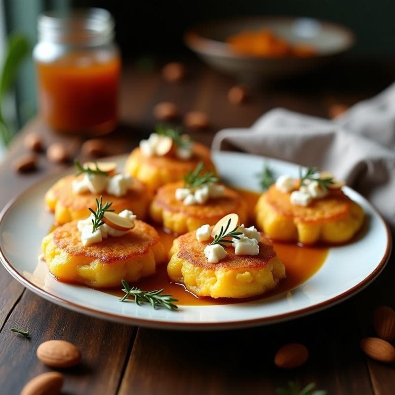 Galettes de Calabaza y Queso Feta con Miel de Trufa: Entrante Francés en Airfryer