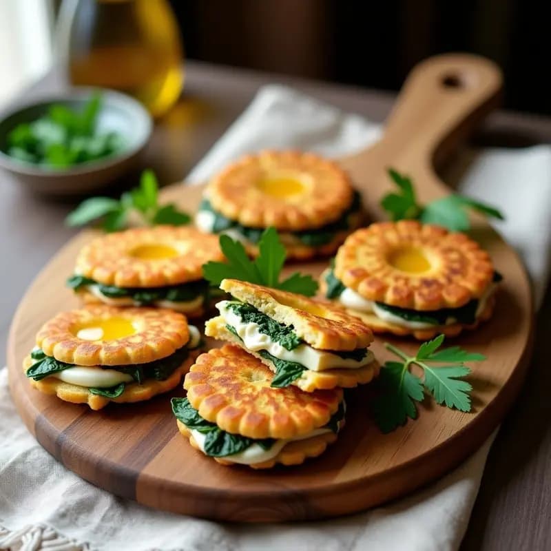 Galettes de Harina de Garbanzo con Relleno de Espinacas y Queso de Anacardos: Entrante Francés Vegano