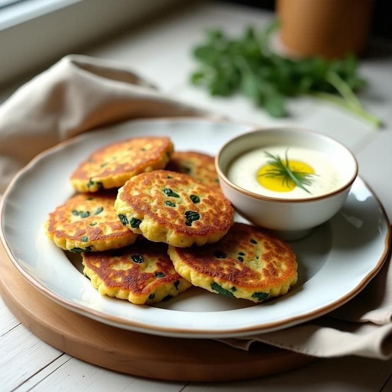 Galettes de Garbanzo y Espinacas con Salsa de Yogur de Soja: Receta Francesa Vegana