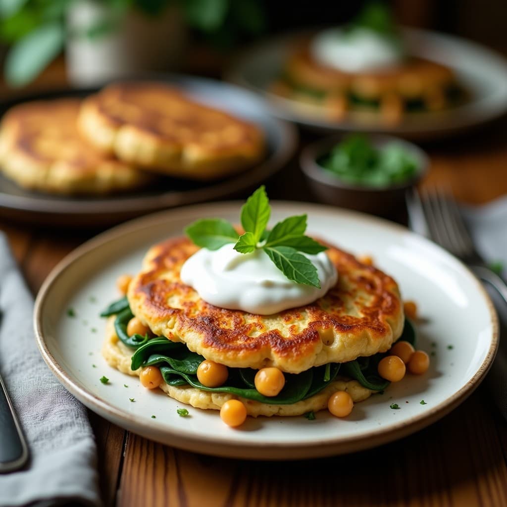 Galettes de Garbanzo y Espinacas con Salsa de Yogur de Coco: Receta India sin gluten y crujiente