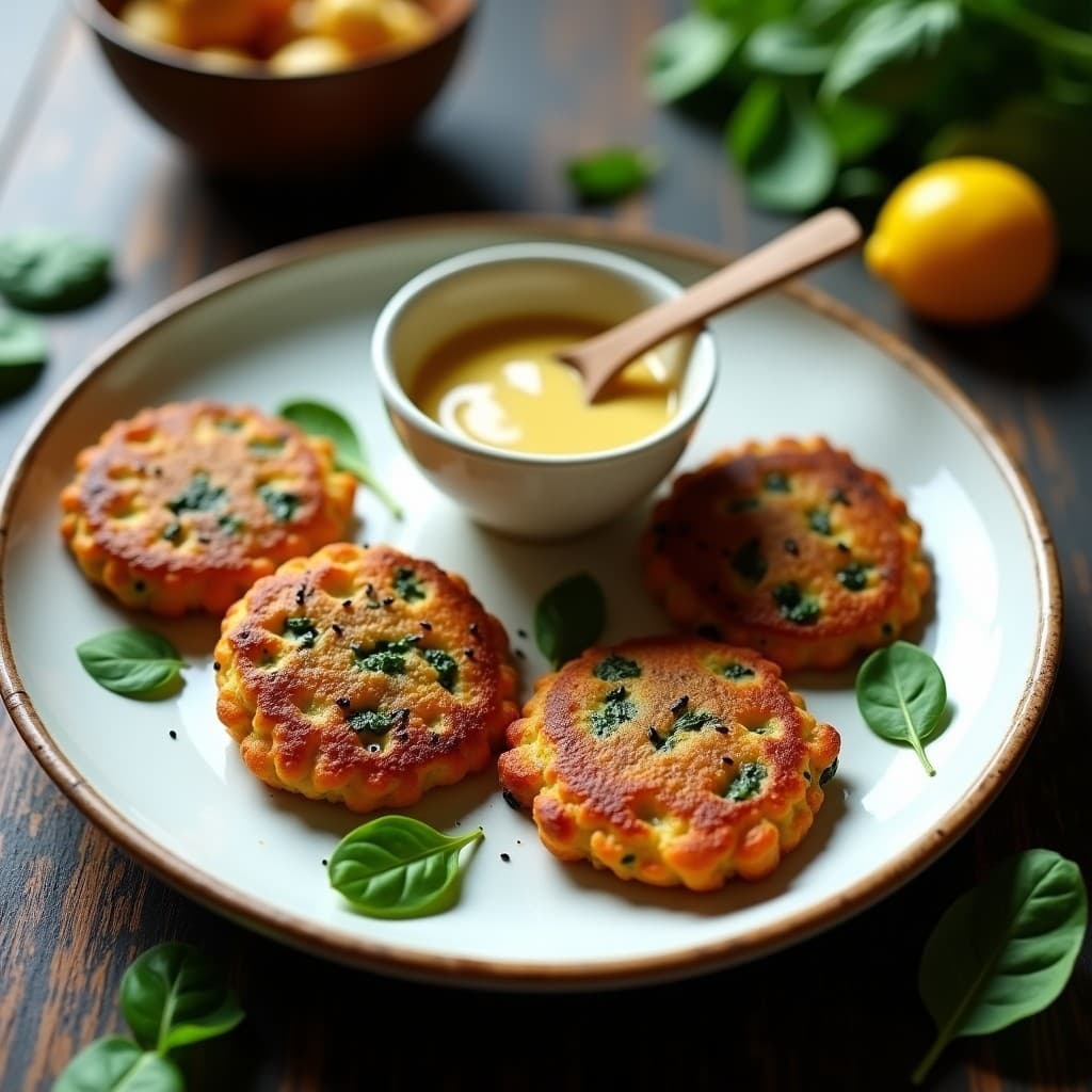 Galettes de Lentejas Rojas y Espinacas: Receta Francesa Vegana con Salsa de Mostaza y Miel
