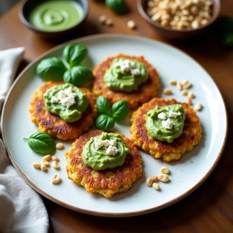 Galettes de Lentejas Verdes con Pesto de Albahaca y Queso de Soja: Receta Francesa Vegana Sin Horno
