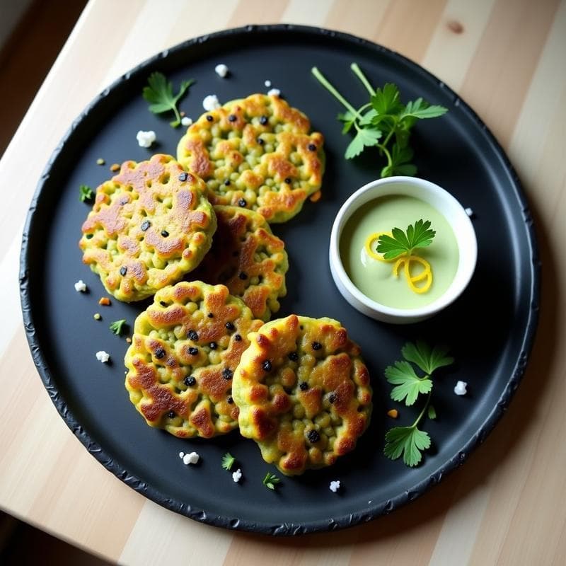Galettes de Lentejas Verdes con Crema de Wasabi: Aperitivo Francés Crujiente y Sin Horno