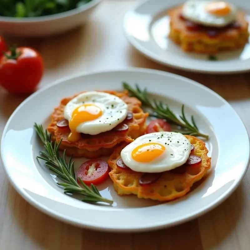 Galettes de Patata y Cebolla con Huevo Poché: Desayuno Francés Sin Harina