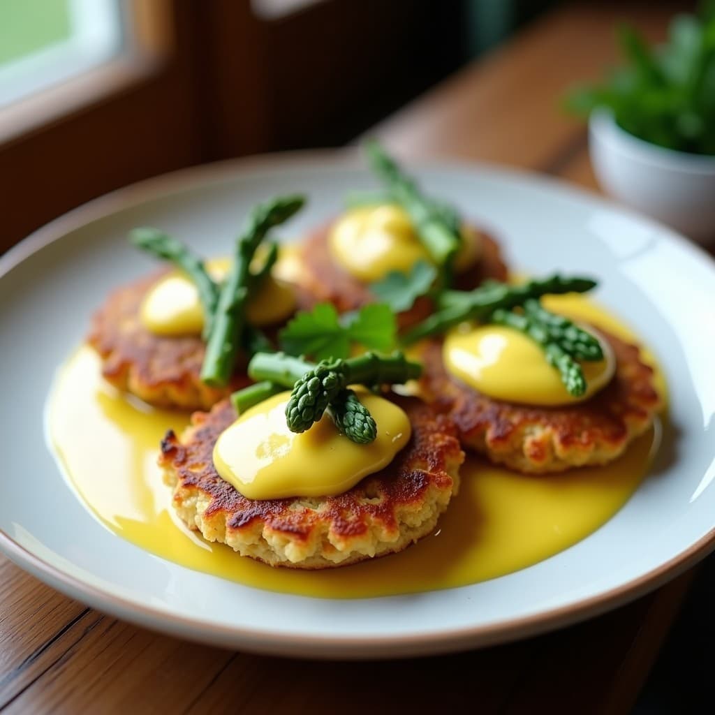 Galettes de Quinoa y Espárragos con Salsa Holandesas Vegana: Receta Francesa Sin Gluten