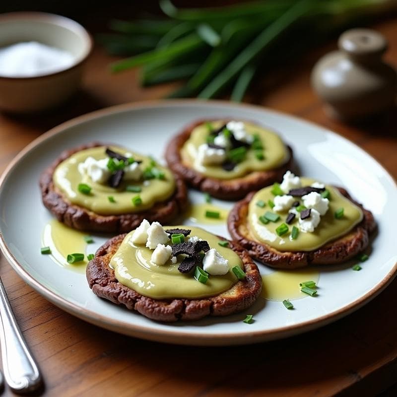 Galettes de Sarrraceno con Puré de Alcachofa y Trufa Negra: Receta Francesa Sin Gluten Gourmet