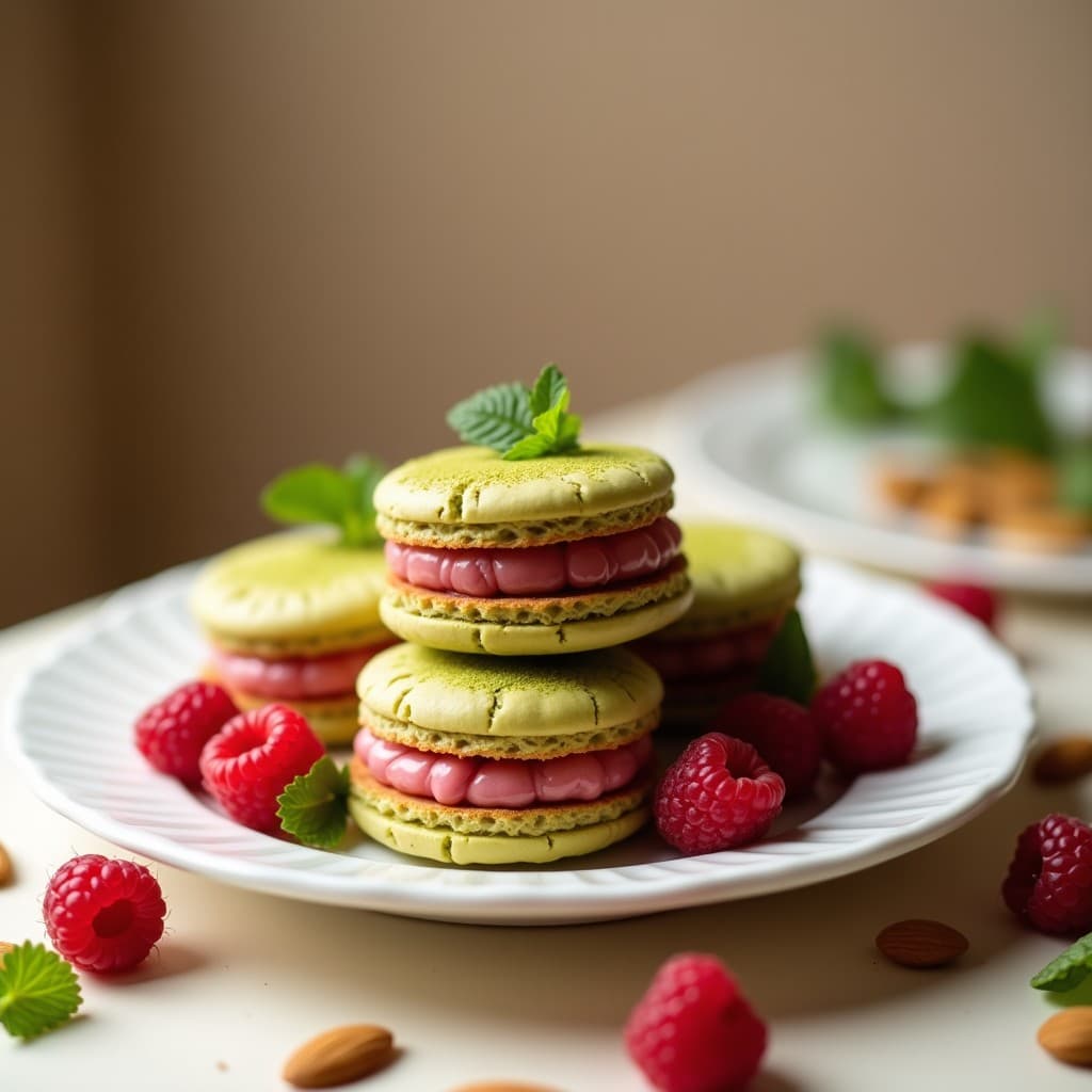 Galletas de Almendra y Matcha con Relleno de Frambuesa: Postre Francés Sin Harina