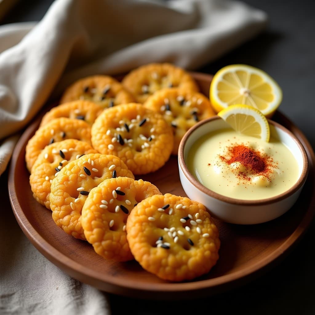 Galletas de Garbanzo y Azafrán con Dip de Limón: Aperitivo Keto y Crujiente