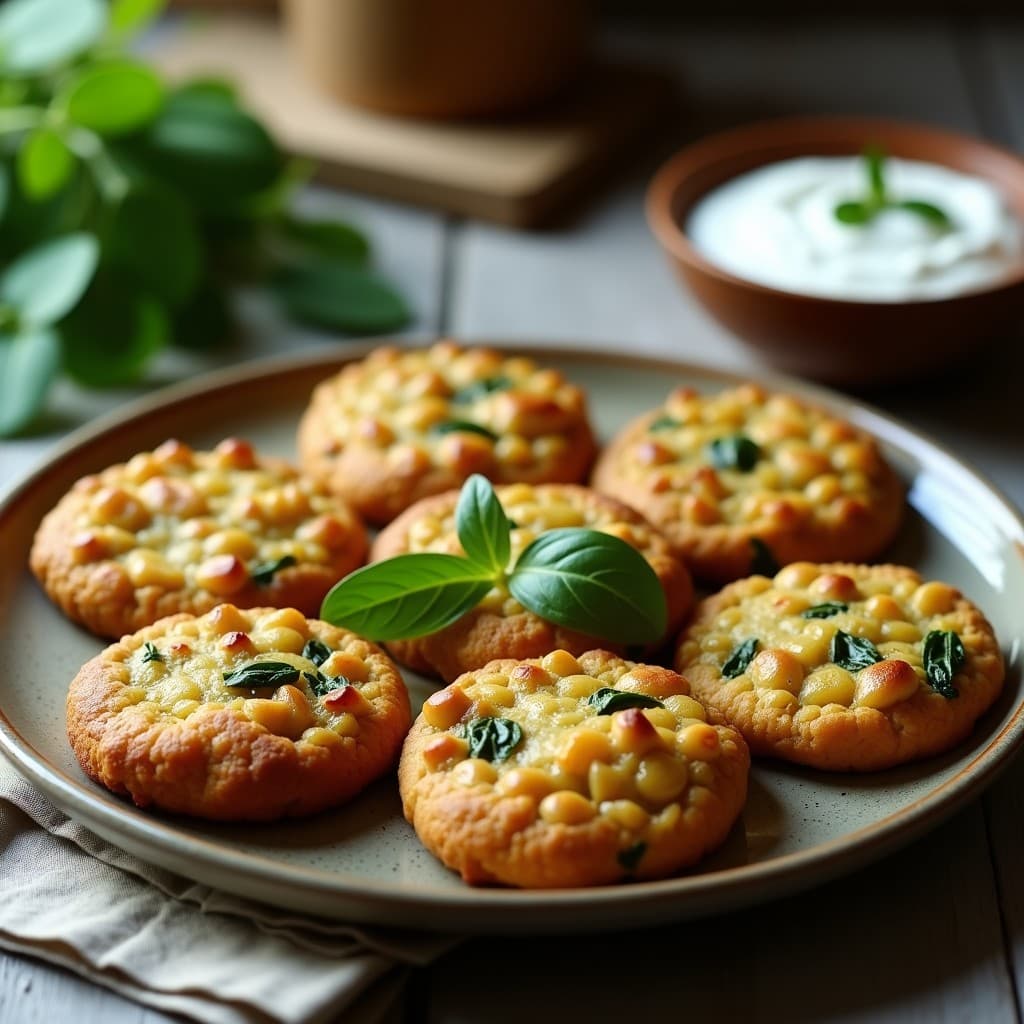 Galletas de Garbanzo y Espinacas con Dip de Yogur de Coco: Aperitivo Indú Sin Horno y Sin Gluten
