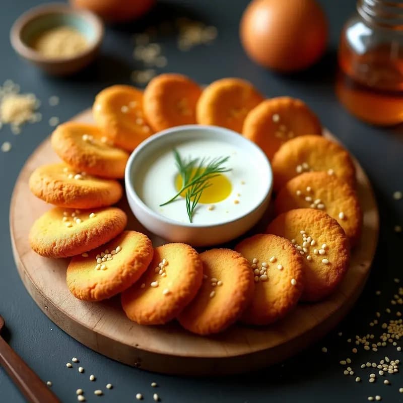Galletas de Harina de Garbanzo y Pimentón Ahumado con Crema de Yogur y Eneldo: Aperitivo Proteico