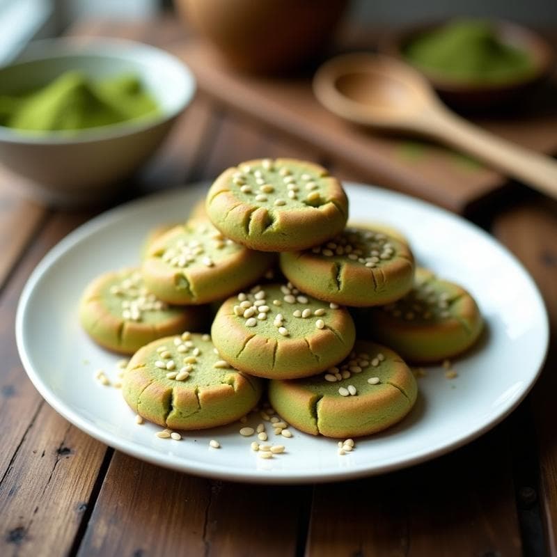 Galletas de Harina de Soja y Matcha con Semillas de Sésamo: Postre Keto y Sin Azúcar