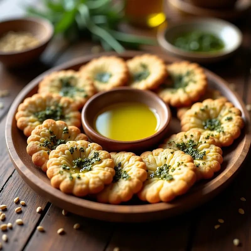 Galletas de Hummus con Toppings de Zaatar y Aceite de Oliva: Aperitivo Sirio Crunchy