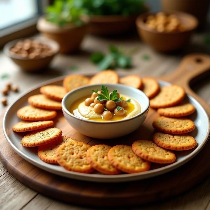 Galletas Saladas de Harina de Lentejas y Semillas de Lino con Hummus: Aperitivo Vegano y Alto en Fibra