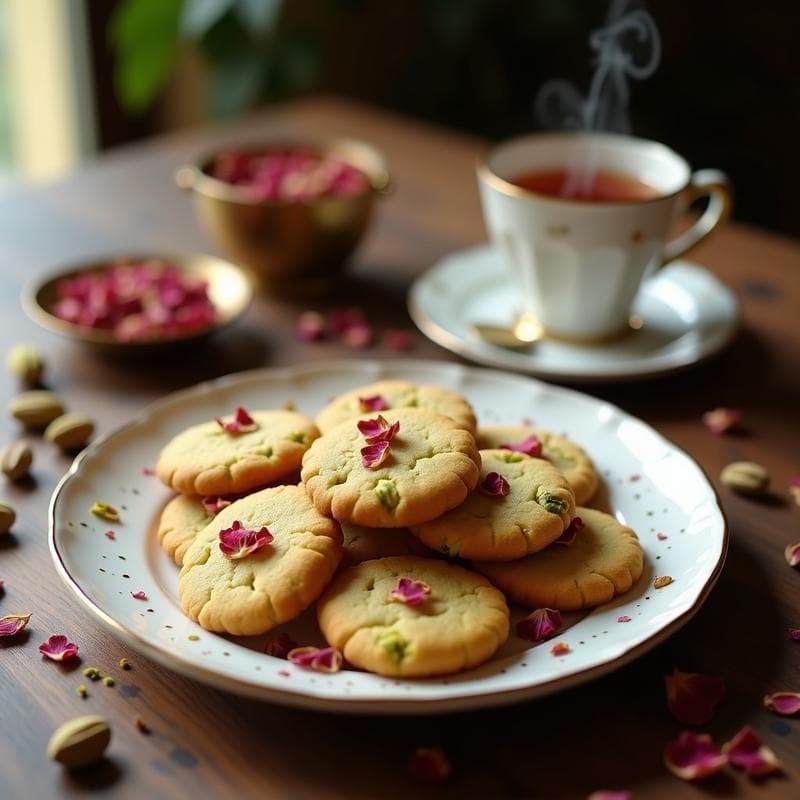 Galletas de Harina de pistacho y Rosa de Damasco: Receta Persa Keto Sin Azúcar