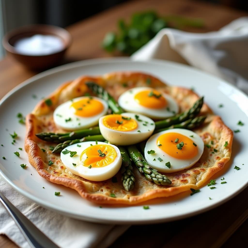 Gallette de Sarrasin con Huevos de Codorniz y Espárragos Blancos: Receta Francesa Sin Gluten en Sartén
