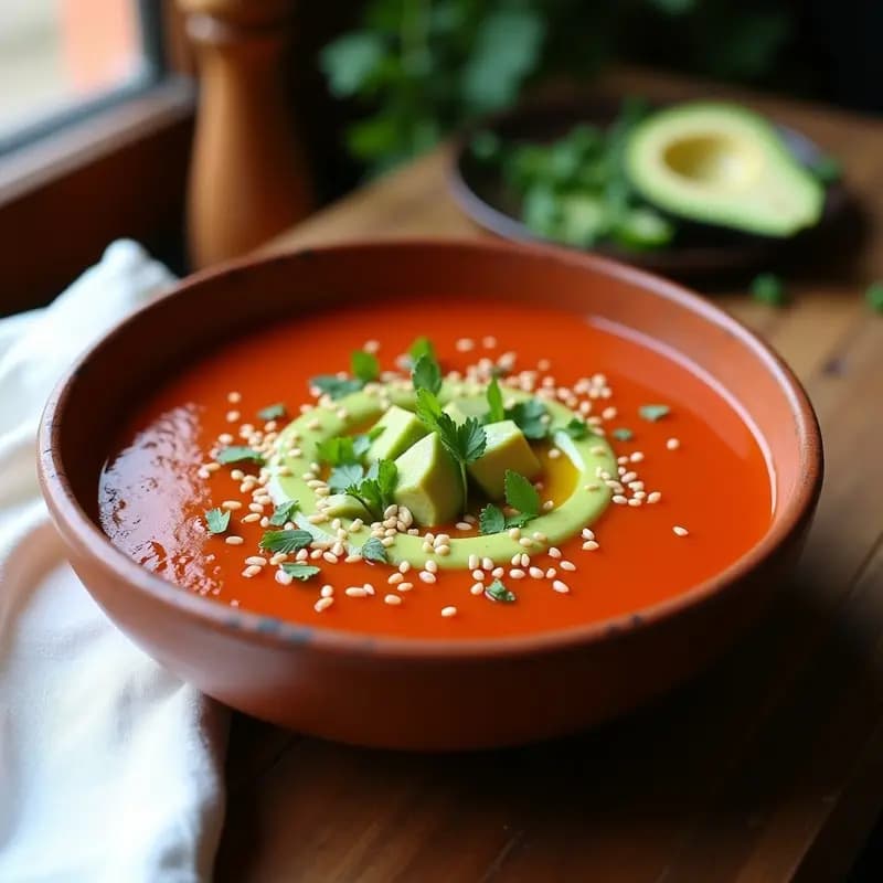 Gaspacho Andaluz con Crema de Aguacate: Receta Fresca y Sin Gluten en 15 Minutos