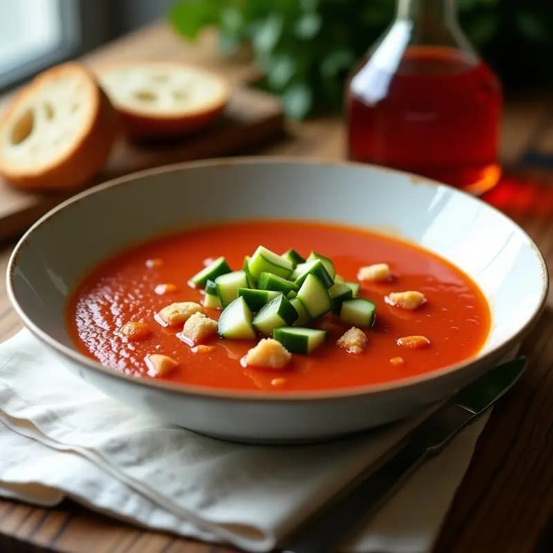 Gaspacho Andaluz Helmántico: Receta Tradicional con Vinagre de Vino y Toque Crujiente