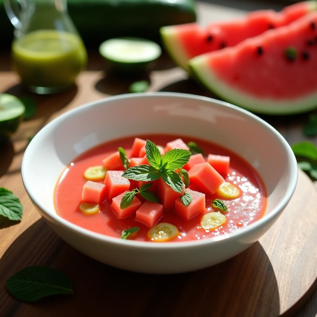 Gaspacho de Sandía y Pepino con Vinagreta de Menta: Receta Refrescante Sin Cocción