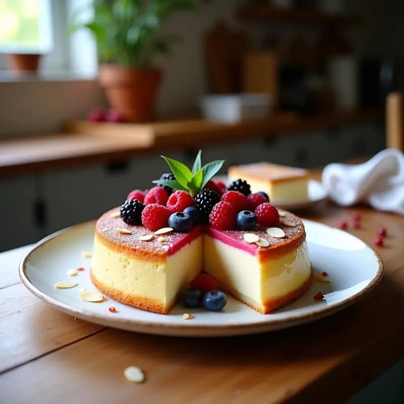 Gâteau Basco con Crema Pastelera Vegana y Frutos Rojos
