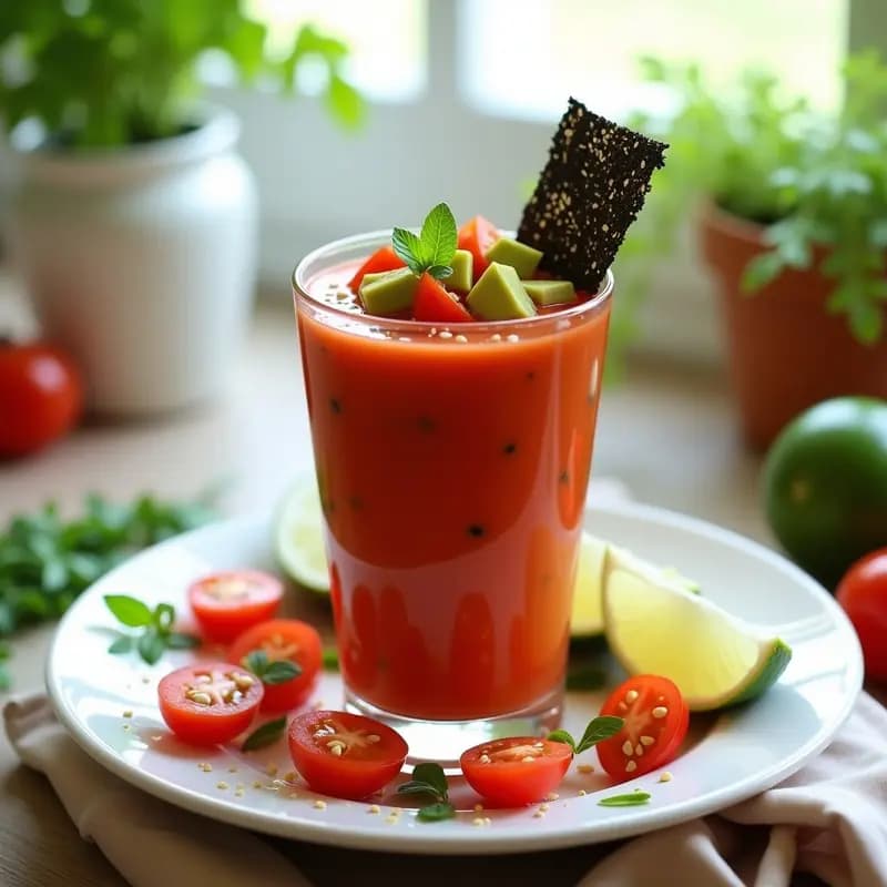 Gazpacho de Pico de Gallo con Algas Nori Crujientes: Receta Fresca y Original en 15 Minutos