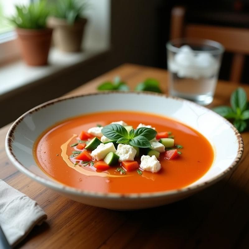 Gazpacho con Queso de Cabra: Receta Andaluz Fresca y Cremosa en 10 Minutos