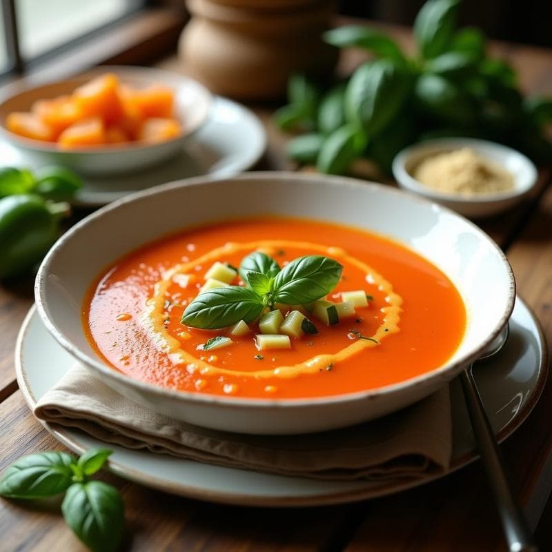 Gazpacho Andaluz con Vinagreta de Naranja: Receta Fresca y Sin Gluten en 15 Minutos