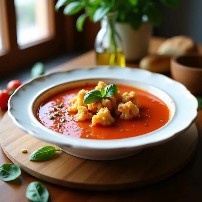 Gazpacho Picón Vegano con Crujiente de Coliflor: Receta Fría y Sin Gluten en 15 Minutos