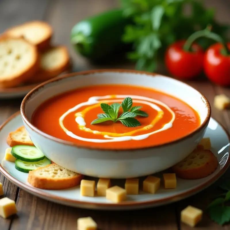 Gazpacho Andaluz con Pan Tostado y Aceite de Oliva: Receta Refrescante en 10 Minutos