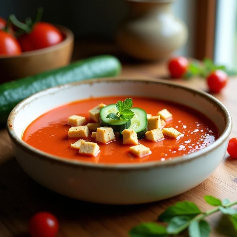 Gazpacho Andaluz con Tofu Ahumado: Receta Vegana Alta en Proteína y Sin Gluten