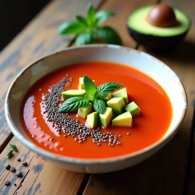 Gazpacho Andaluz con Aguacate y Semillas de Chía: Receta Española Vegana y Depurativa