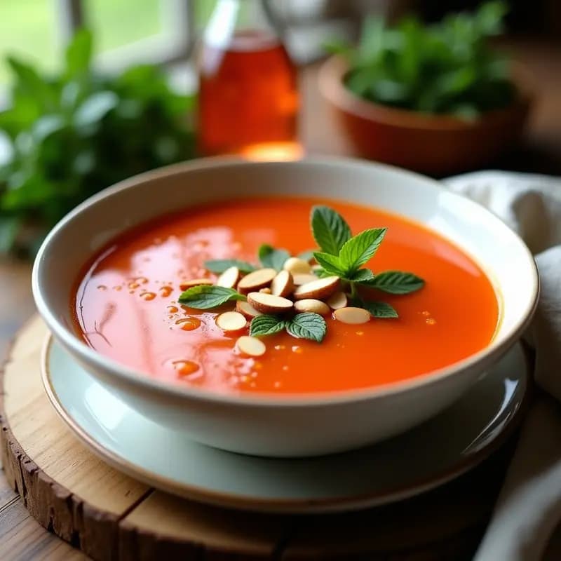 Gazpacho Andaluz con Agua de Rosa: Sopa Fría Vegana y Sin Azúcar
