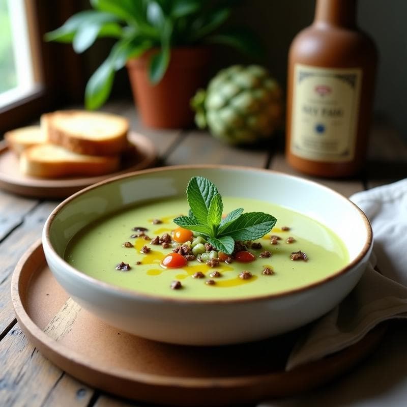 Gazpacho Andaluz de Alcachofa con Toque de Trufa: Receta Fría y Sofisticada en 15 Minutos