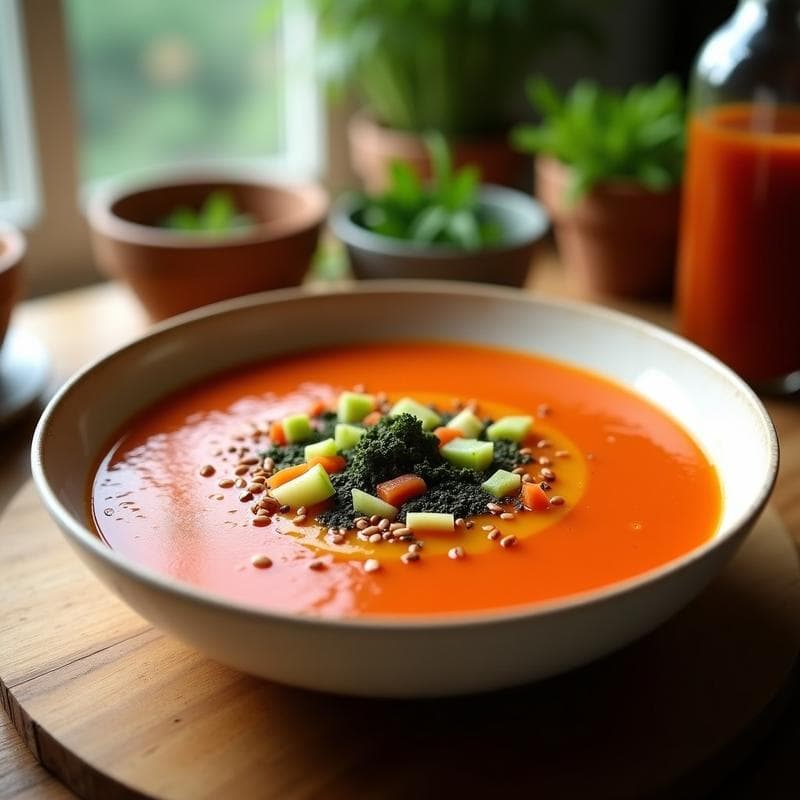 Gazpacho Andaluz con Algas Nori: Receta Fresca con Toque Umami en 10 Minutos