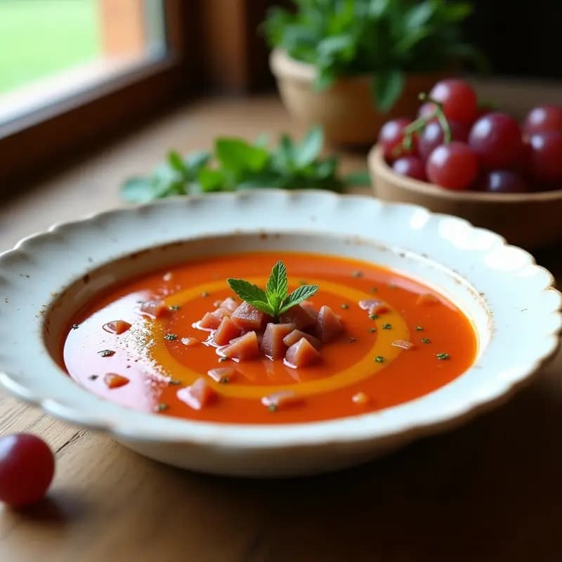Gazpacho Andaluz con Uvas Moscatel: Receta Refrescante y Sofisticada en 15 Minutos