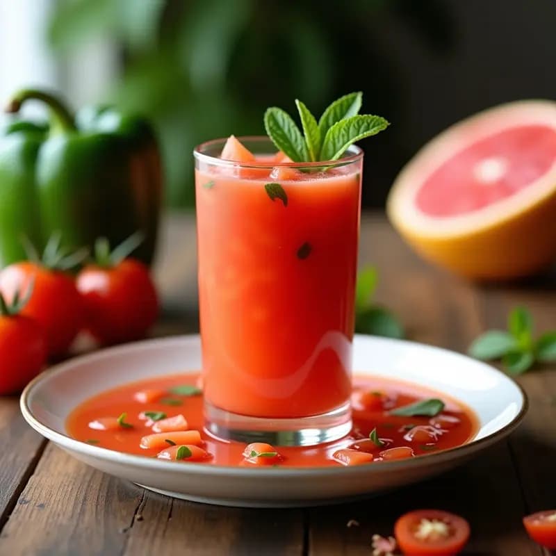 Gazpacho Andaluz con Granos de Pomelo: Receta Fresca y Vitamínica en 10 Minutos