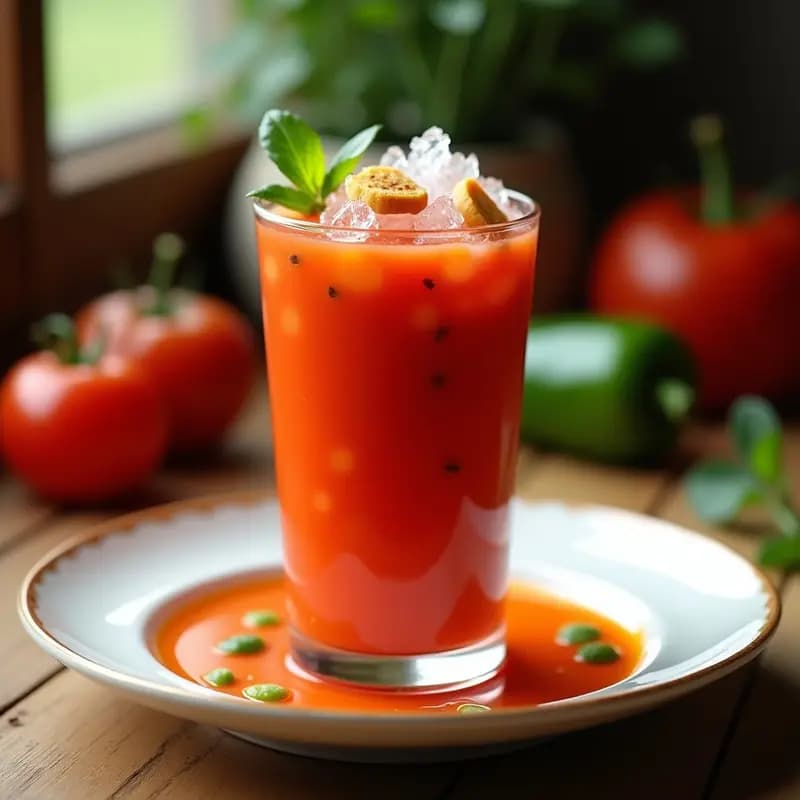 Gazpacho Andaluz con Hielo Picado y Trozos de Pan: Receta Refrescante Sin Cocción