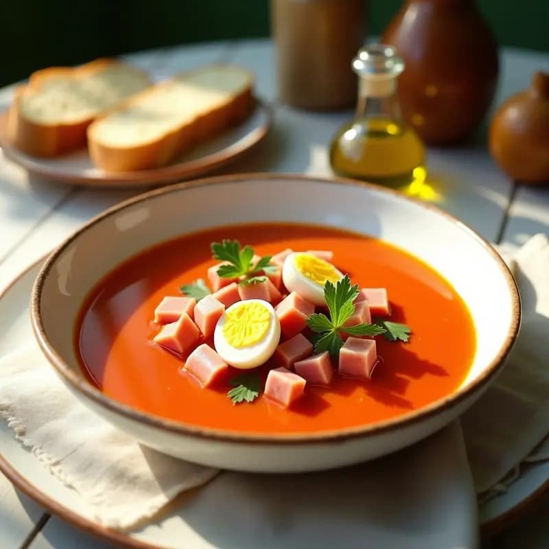 Gazpacho Andaluz con Toppings de Jamón y Huevo Duro: Receta Fría para el Verano
