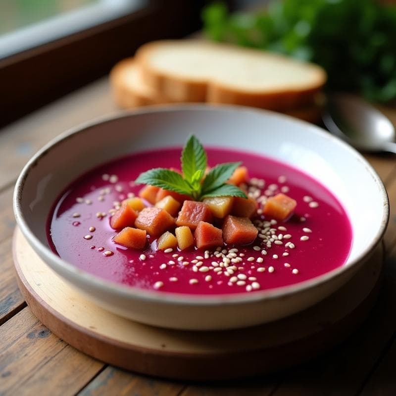 Gazpacho Andaluz de Remolacha con Crujiente de Jamón: Receta Fría Alta en Hierro y sin Cocción