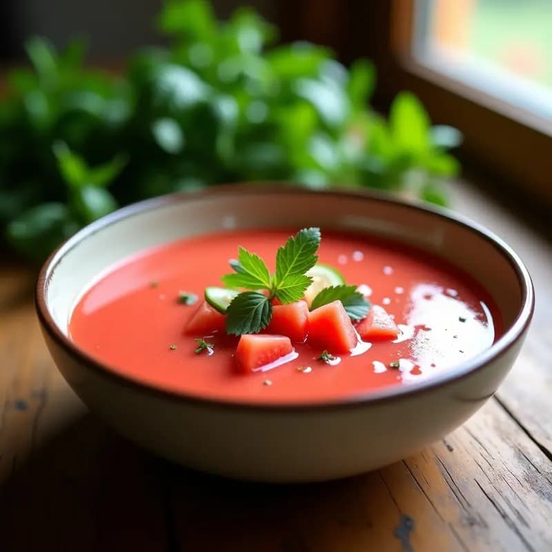 Gazpacho Andaluz de Sandía y Jitomate: Sopas Frías Española Sin Gluten y Detox