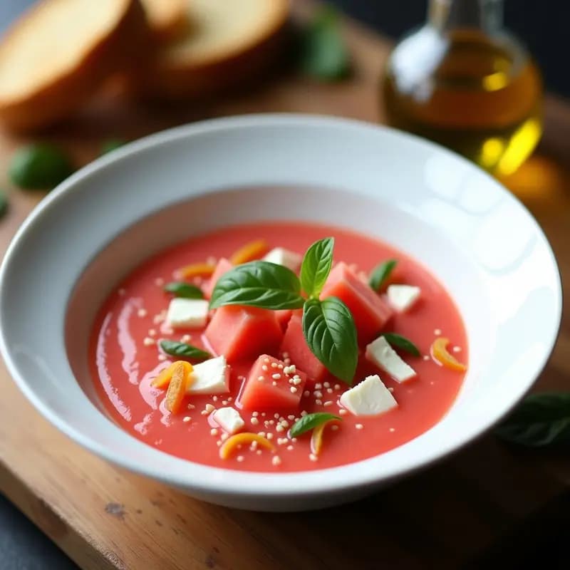 Gazpacho Andaluz con Sandía y Queso Feta: Sopa Fría Española Gourmet