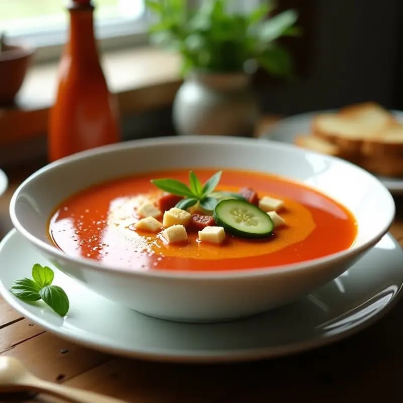 Gazpacho andaluz con trocitos de pan: Sopas frías para el calor
