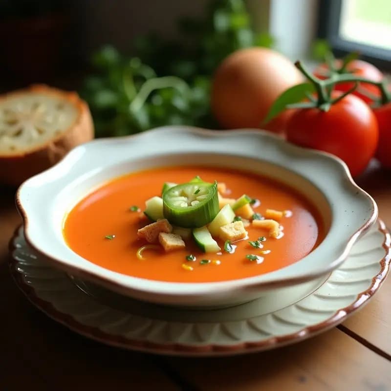 Gazpacho Andaluz con Trozos de Pan: Sopa Fría para el Verano