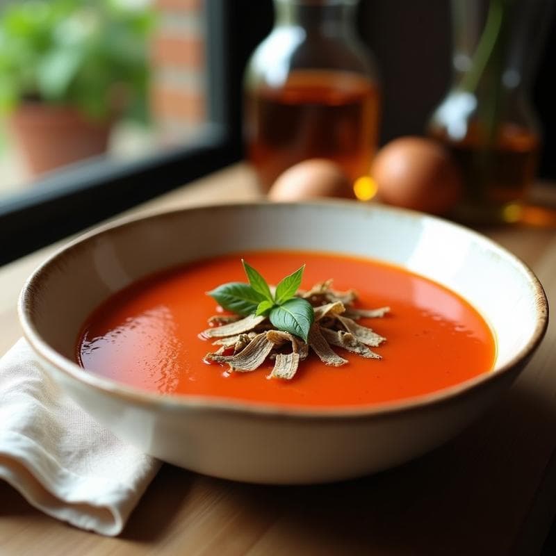 Gazpacho Andaluz Trufado: Receta en Ollas Superpuestas con Textura Sedosa en 2 Capas