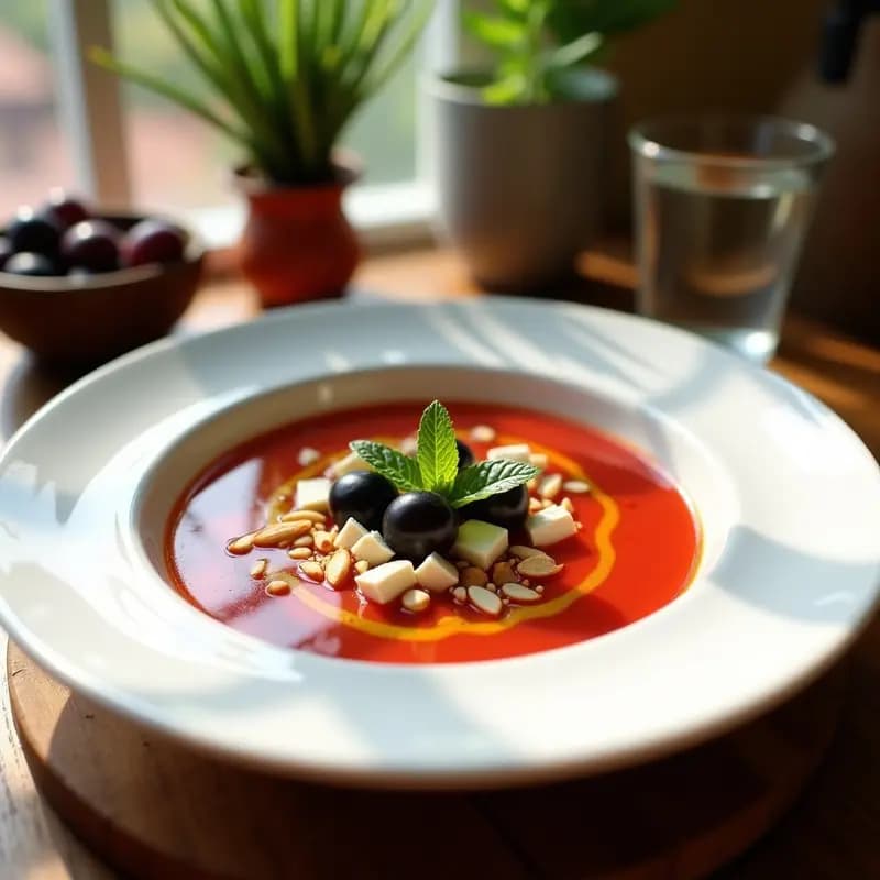Gazpacho Andaluz con Uvas y Queso Feta: Versión Gourmet con Toque Dulce y Salado