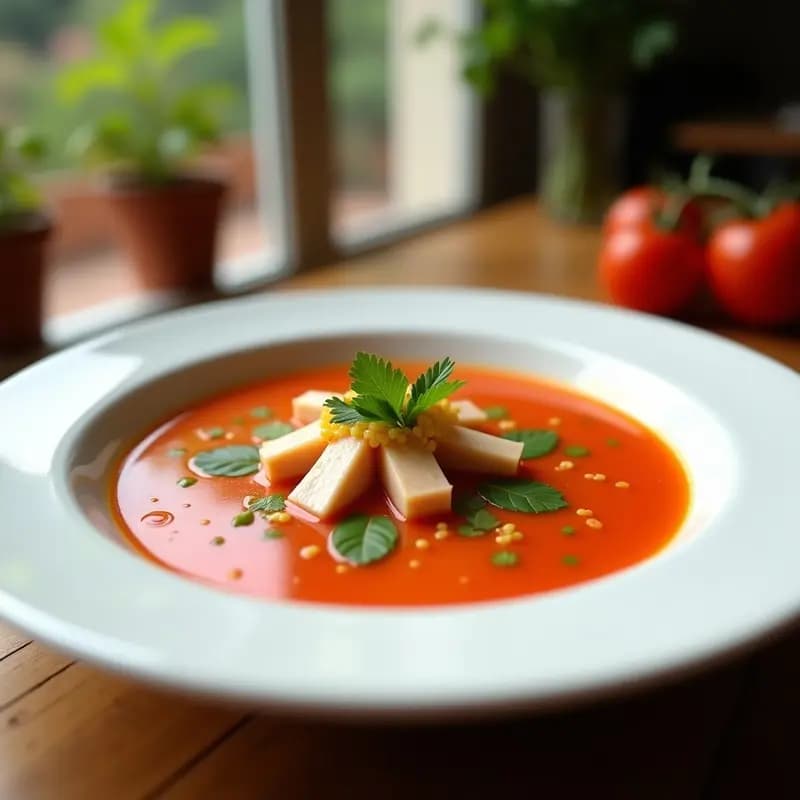 Gazpacho Andaluz con Topping de Ventresca y Huevas: Receta Española Refrescante en 15 Minutos
