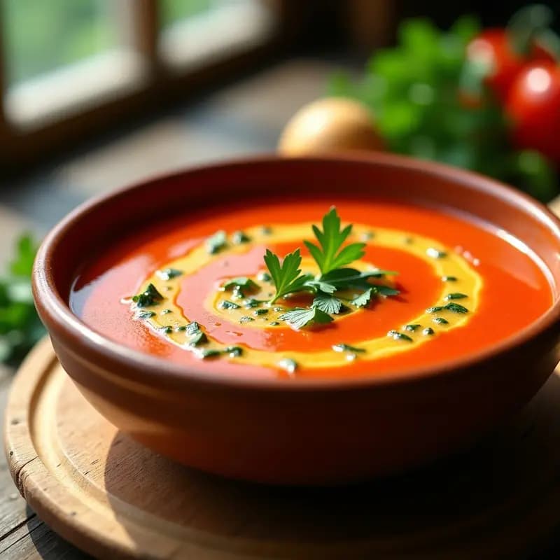 Gazpacho Andaluz con Vinagreta de Ajo y Perejil: Receta Fría de Verano en 15 Minutos