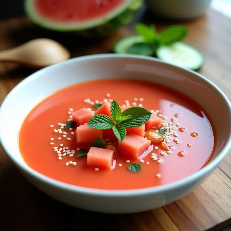 Gazpacho-coreano de Sandía y Kimchi: Sopa Fría Picante y Refrescante Sin Cocción
