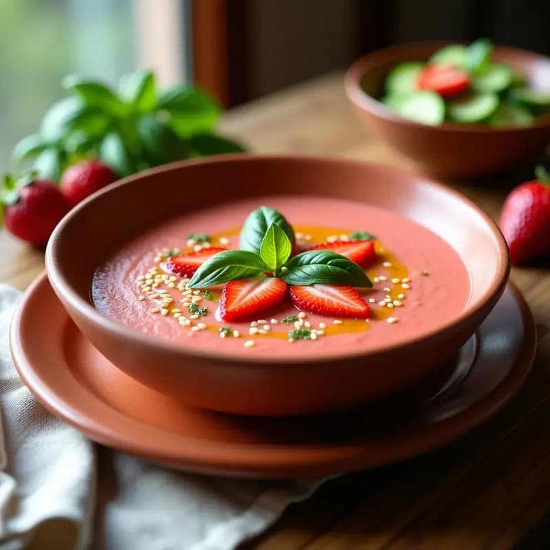 Gazpacho Andaluza de Fresas y Pepino: Sopas Frías Española Vegana y Refrescante