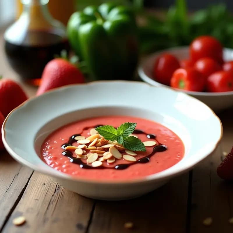 Gazpacho Anduz de Fresas y Tomate con Vinagre de Módena: Sopa Fría Innovadora