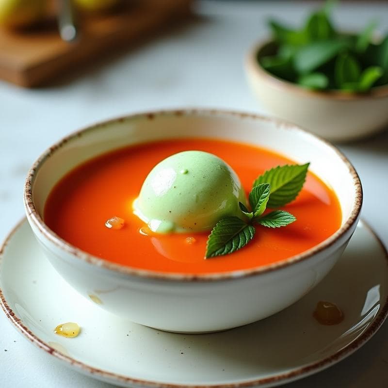 Gazpacho Andaluza con Helado de Pepino y Mentas: Receta Fría de Verano en 10 Minutos